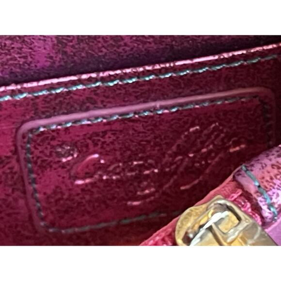 Catchfly Metallic Pink Embroidered Peacock Wallet Multicolor Floral Blue Yellow - Picture 10 of 13